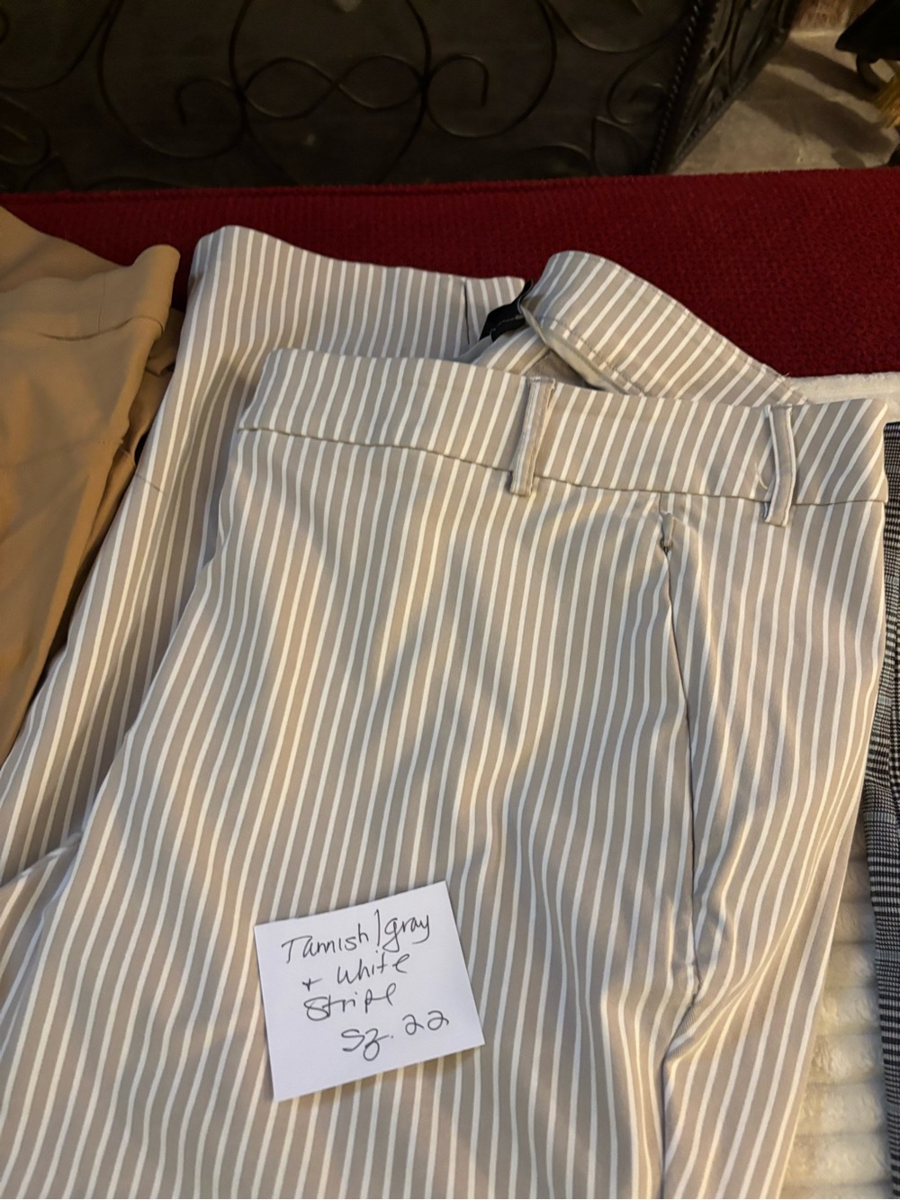 Lane Bryant Taupe & White Striped Ankle Pants